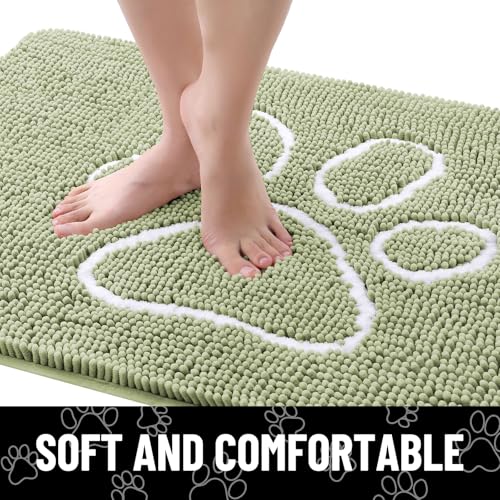 Dog Door Mat for Muddy Paws (24"X16" / Sage Green and White)