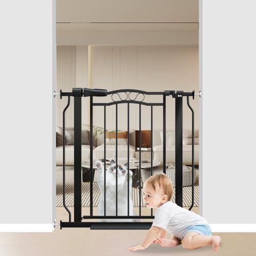 29.53 33.85 Inch Wide Baby Gate Pressure Mounted for Doorways (Black / 29.53"-33.85")