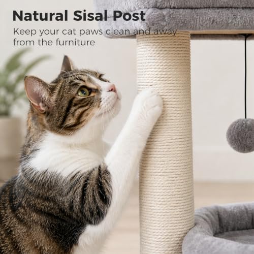 Small Cat Tree Tower for Indoor Cats (Grey / M(15.7"L x 15.7"W x 26.7"H))