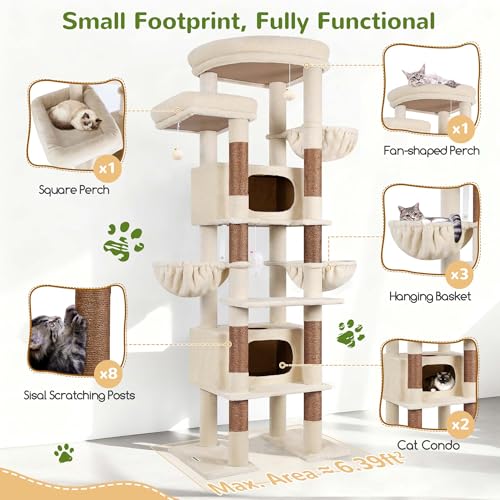84 Inch Cat Tree for Large Cats (Beige)