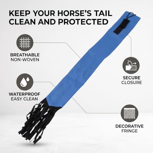 Non Woven Horse Tail Bag Breathable Protection for Braided Tails Keep and with Adjustable Drawstring for Equestrian Tack Storage (Blue)