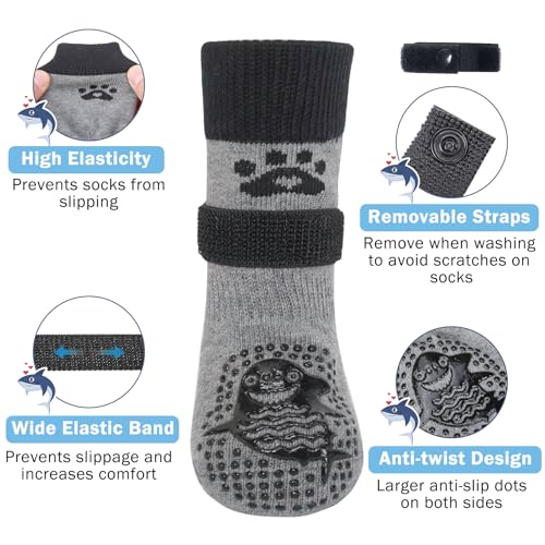 Anti Slip Dog Socks to Prevent Licking Paws for Hot (Grey Shark(Pack of 4) / X-Small)