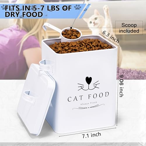 Farmhouse Cat Food and Treats Containers + Feed Scoop + Pet Food Bowl (Glossy White)