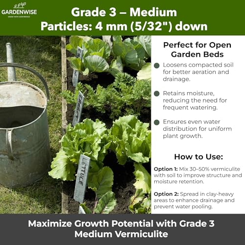 Organic Coarse Vermiculite for Indoor Gardening Plants and Mushrooms (Vermiculite Grade 3 - Medium / 5 qt)