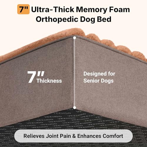 Orthopedic Memory Foam Dog Bed for Senior Dogs (Brown / 48"L x 30"W x 7"Th)