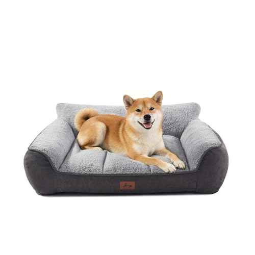 Extra Thick Orthopedic Bolster Dog Beds Large Sized Dog (Grey / 38"L x 28"W x 8.5"H)