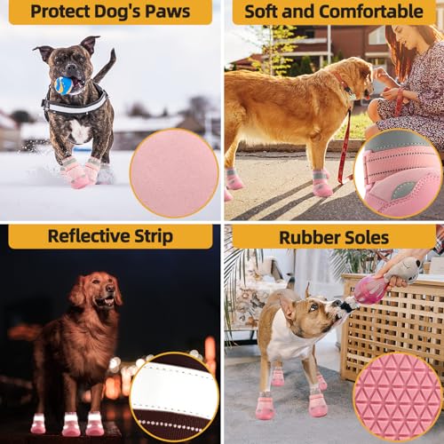 Dog Boots for Large Dogs (Pink / Width 2.36 Inch)