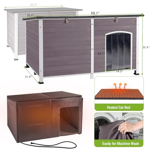Heated Dog House Outdoor 59.1" Exra Large Dog Kennel with Metal Frame Insulated Dog Crate Cage for Large Dogs Outside with Heater and Insulated Liner