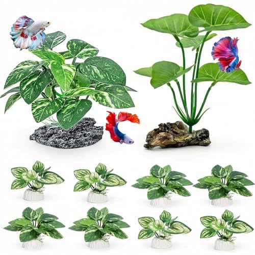 10 PCS Aquarium Decorations Silk Aquarium Plants Betta Fish Tank Decor (D（green 10 Pack）)