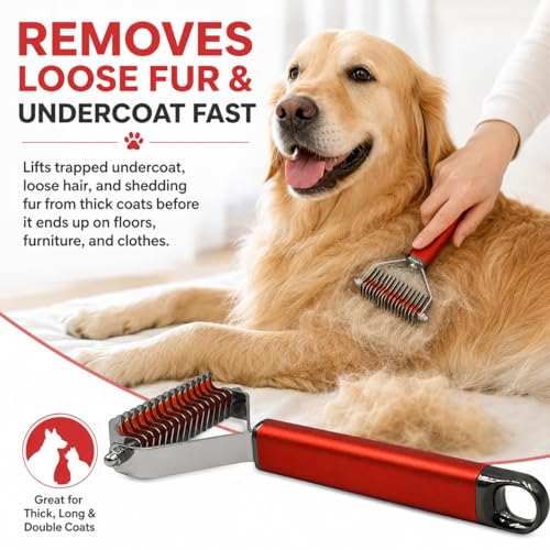 10-in-1 Dog Spray & Rake Brush Combo | Detangles, Softens & Reduces Shedding | 16oz After Bath Spray + Dematting Rake