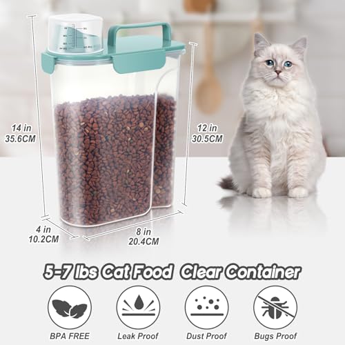 5 7Lbs Dog Cat Storage Container Portable with Upgraded Large Spout and Cup (Elegant Blue / 5L-1pack)