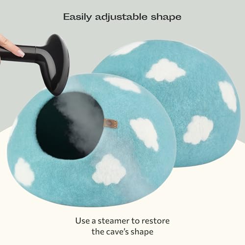 Cat Cave Merino Wool Bed for Indoor Cats (Nap Blue / Large)