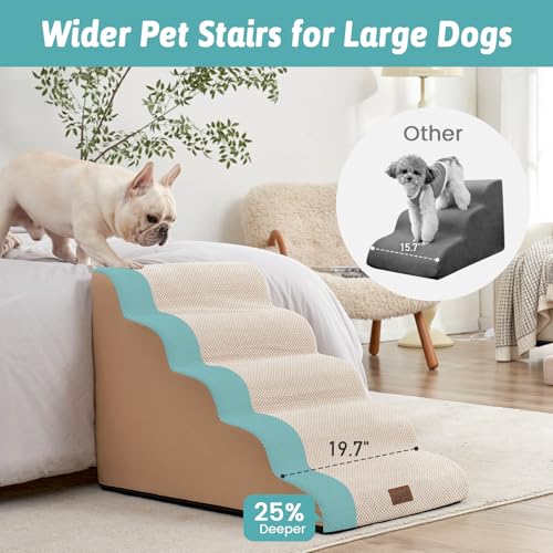 Extra Wide Dog Stair for Small Dog (Beige / Extra Wide:19.7"x33"x22.4")