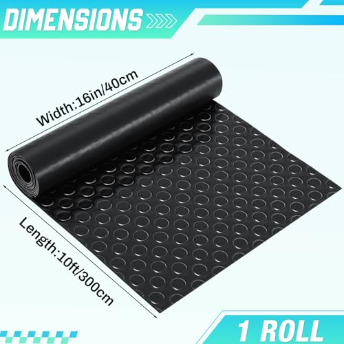 16 in x 10 ft Rubber Flooring Rolls Mats (Coin Plate / 16 in x 10 ft / Black)