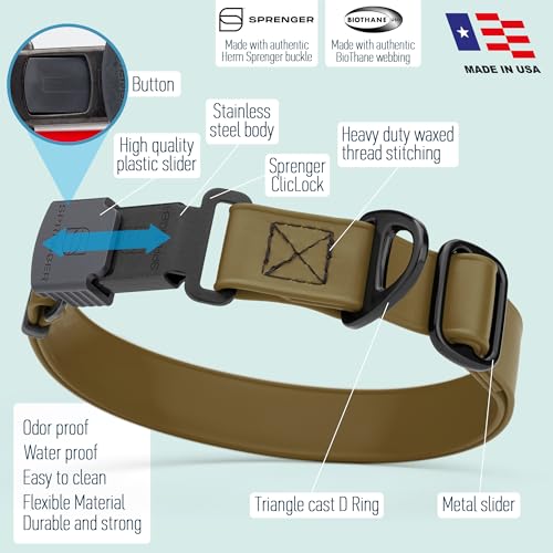 Biothane Waterproof Dog Collar with Herm Sprenger Black Stainless Steel Quick Release Buckle (W 3/4" x L 12"-19" / Coyote Brown)