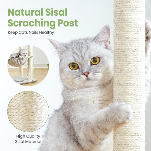 Small Cat Tree Tower with Lots of Scratching Posts (42 inches / Light Grey1)