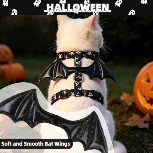 Halloween Adjustable Cat Harness and Leash Set Escape Proof Kitten Strap Collar for Walking Travel (Small / Black(Halloween))