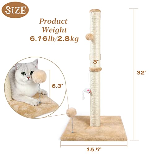 32" Tall Sisal Cat Scratching Posts Tree for Indoor Cats Adults