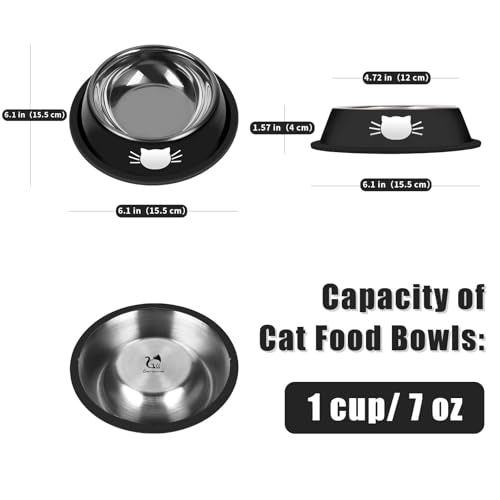 2 Pcs Non Slip Stainless Steel Small Food Bowls (Silver, Black / 7 oz)