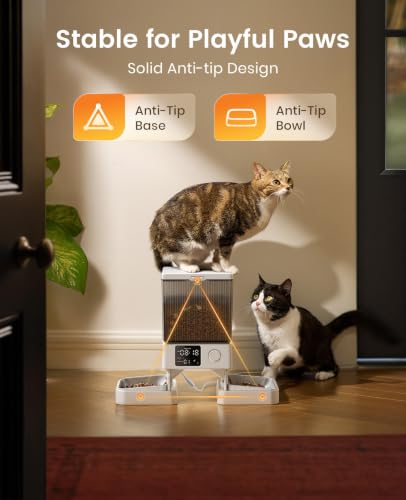 Automatic Cat Feeder for 2 Cats Pets (White)