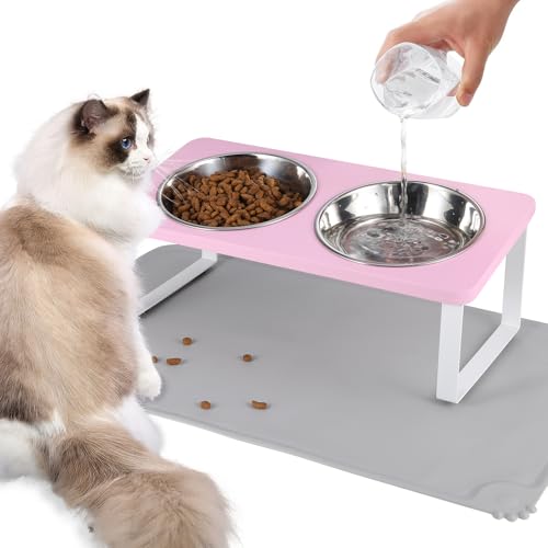 Upgraded Elevated Cat Bowls with Food Mat