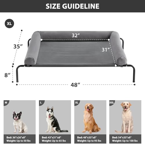 Large Elevated Cooling Cot (Grey / 48.0"L x 35.0"W x 8.0"Th)