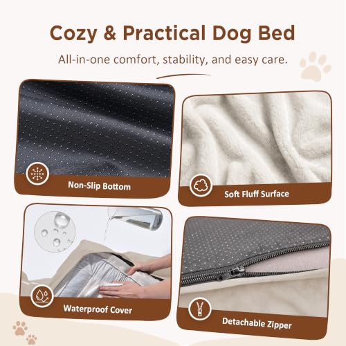 Waterproof Orthopedic Dog Beds for Large Sized Dog (36.0"L x 27.0"W x 8.0"Th / Beige)