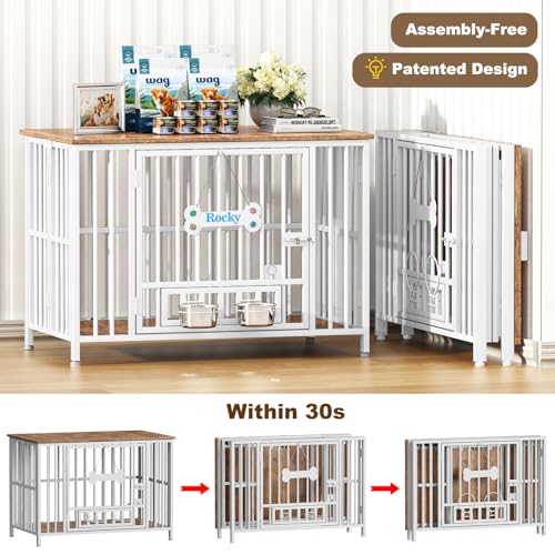 41" Dog Crate Furniture Foldable (White & Beech / 41.3"L x 25.6"W x 28.6"H)