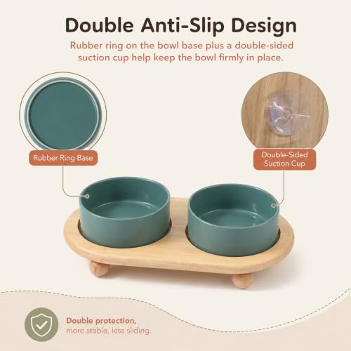 Raised Cat Bowl 5.1” Elevated Ceramic Cat Food and Water Bowl Set (Dark Green)