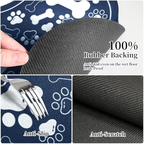 Dog & Cat Food Mat Bone Shaped Pet Feeding Mat Quick Absorb Water Bowl Placemat with Rubber Backing Indoor Floor Stain Resistant Pet Accessory Supplies (Blue / 17"L x 17"W)