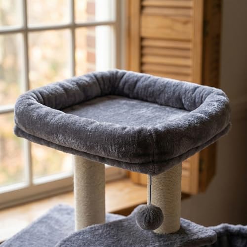 Cat Tree Has Scratching Toy with A Ball Activity Centre Cat Tower Furniture Jute (Grey / 36.6'')