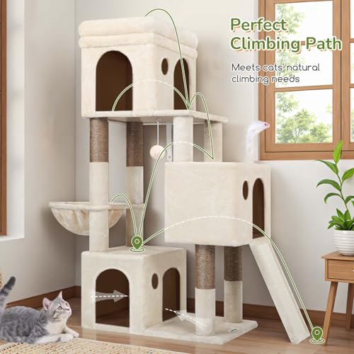 Heavy Duty Cat Tree for Indoor Cats Large Adult (52inch / Beige)