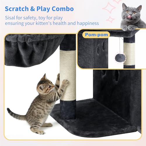 25.6" Cat Tree for Large Cats with Big Perch & Dual Condos HCT204SG (Smoky Gray / 25.6 inch)