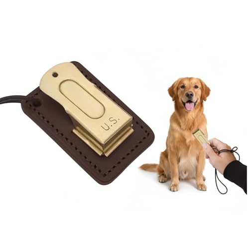 Brass and Steel Pet Training Clicker Puppy Dog Training Cricket Clicker U.S. Engraved WII Military Gear Metal Clicker (Clicker (with Leather Gripper))