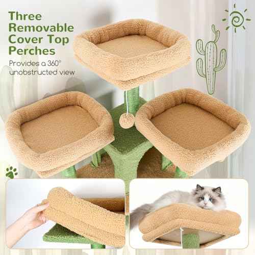 Cactus Cat Tree Tower for Multiple Adult Cats (82 inch / Green)