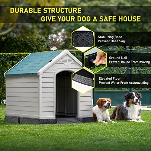 Durable Waterproof Plastic Dog House for Small to Large Sized Dogs (Blue / 34"L x 31"W x 32"H)