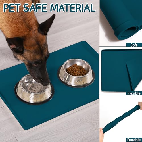 Silicone Cat & Dog Food Mat for Floors Waterproof (Navy / 22''×14'')