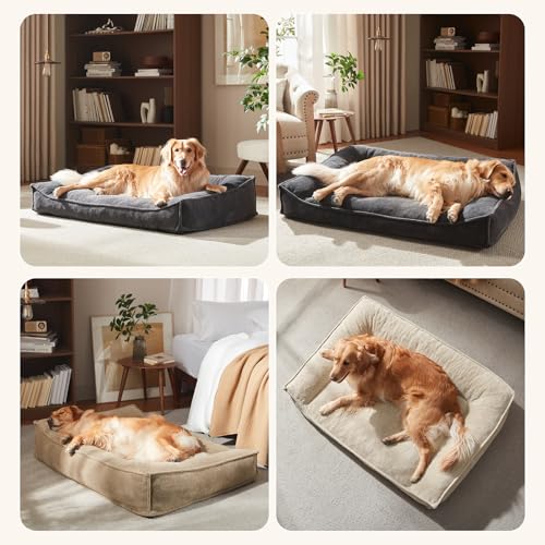 XXL Orthopedic Dog Beds Large Sized Dog (Beige / 48"L x 35"W x 10"Th)