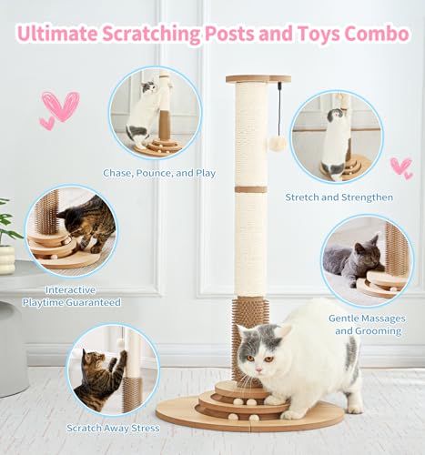 Made4Pets Tall Cat Scratching Post for Indoor Cats with Self Groomer (33.6"H)
