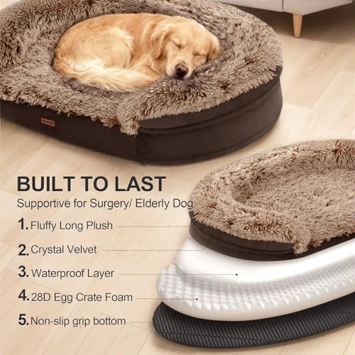 Fluffy Orthopedic Dog Beds for Large & Extra Large Dogs (Brown / 44.0"Lx32.6"Wx7.6"H)