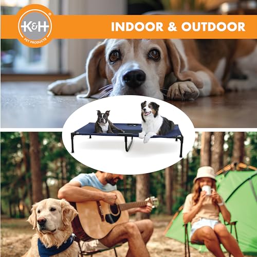 K&H Outdoor Elevated Dog Bed (Blue/Black Mesh / X-Large 50"L x 32"W)
