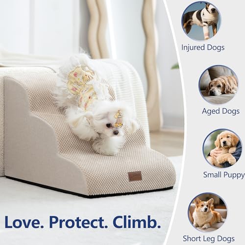 Dog Stairs for High Bed (Beige / 4-Step (28.3"D x 15.7"W x 19.7"H))