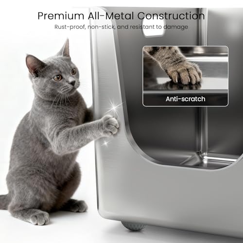 Stainless Steel Litter Box 13.7'' High Sides (SILVER / 20"L x 12.2"W x 13.7"H)
