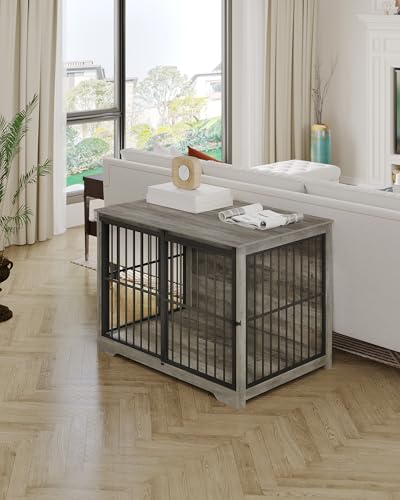 44.1" XL Dog Crate Furniture Indoor Dog Kennel with Barn Door (44.1"L x 27.6"W x 31.9"H / Greige)