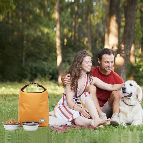 Pet Food Storage Dog Food Travel Container with 2PCS Collapsible Dog Travel Bowls Waterproof Kibble Storage Bag (Yellow / 12L)