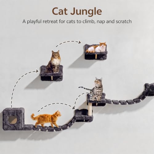 9-in-1 Cat Wall Shelves, Cat Wall Furniture Set with Bridge, Grey (Grey / 9-in-1)