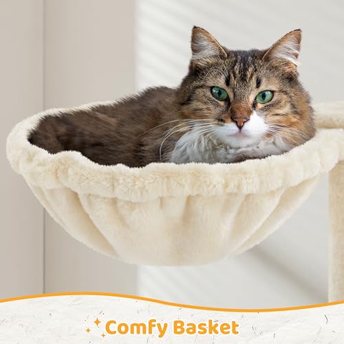 Cat Tree 54in Tall Cat Tower for Indoor Cats with Extended Platform & Basket (Beige)