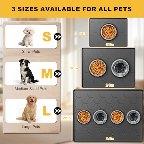 Silicone Dog Cat Food Bowl Mat (S-16''X12'' / Black)