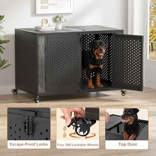 48" Heavy Duty Dog Crate Furniture for High Anxiety Dogs (Black and Gray / 48 inch)