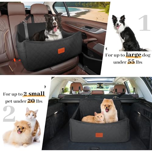 Dog Car Seat for Medium & Large Dogs Up to 55lbs (Black / Large)